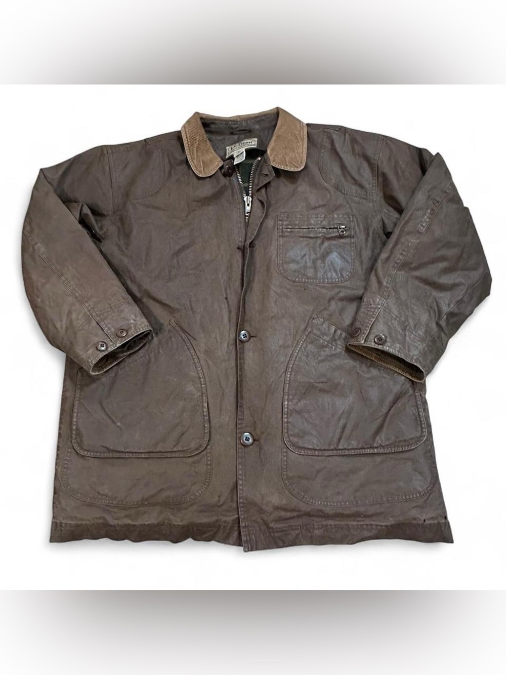 L.L.Bean Men’s Vintage Brown Waxed Canvas Original Tiroler Loden Chore Jacket L